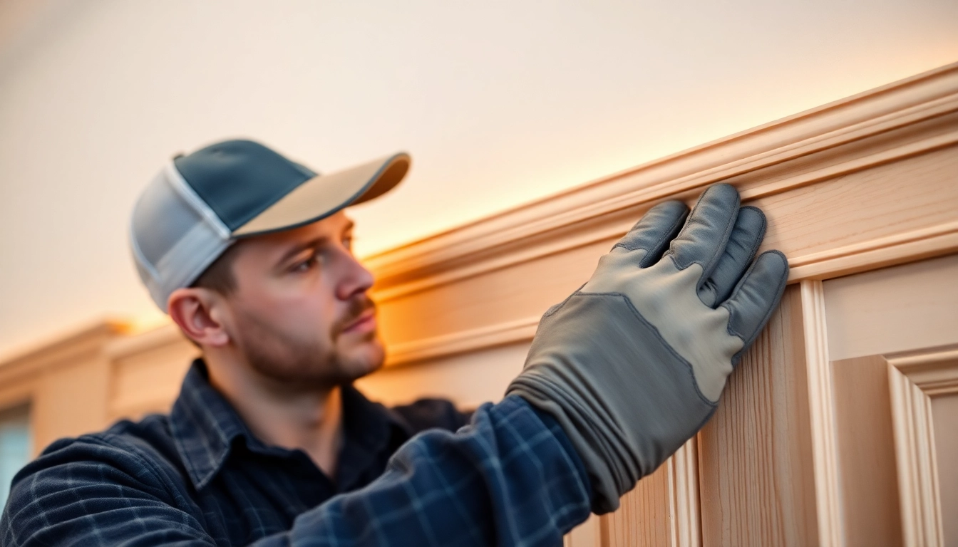 High-quality finish trim being installed in a modern living room, highlighting precision and craftsmanship in interior woodworking.